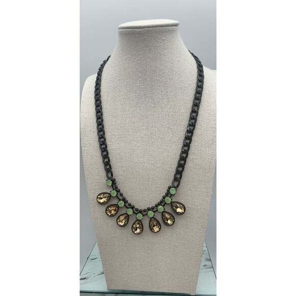 Plunder Jewel Faceted Rhinestone Statement Necklace 22' Festoon Bronze Tone - Picture 3 of 5
